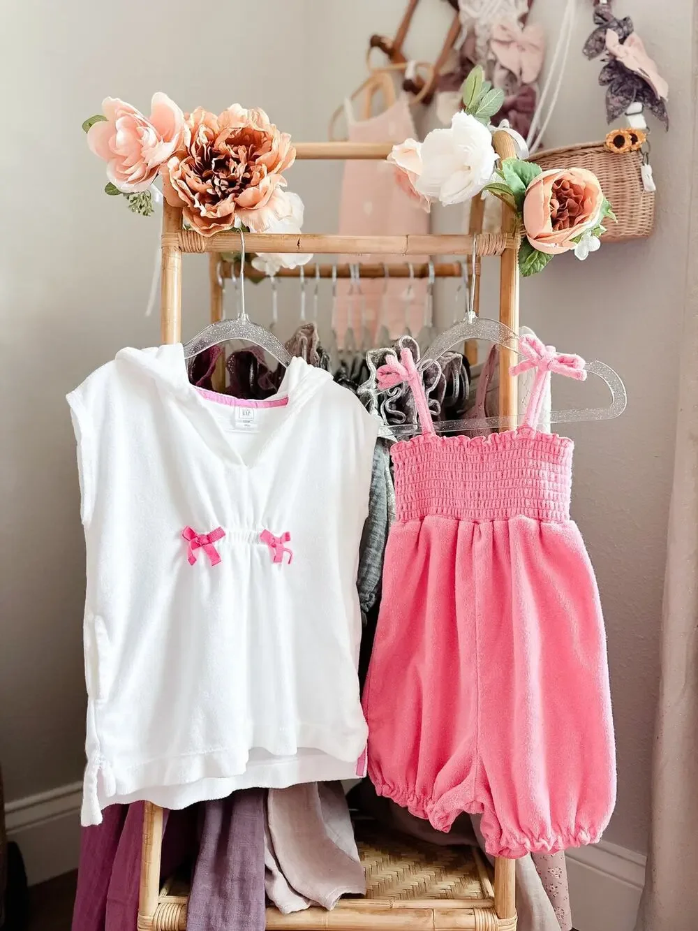 2 Terry Cloth Swim Covers Baby Gap Hooded Dress + Smocked Romper